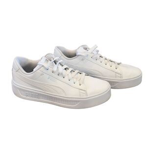 PUMA Smash Platform V3 White Leather Sneakers Women's Lace-up SoftFoam+ …